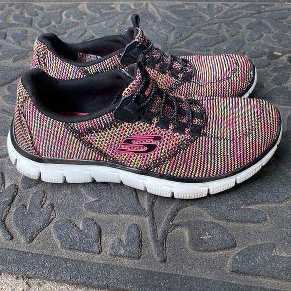 Skechers Multicolored Rainbow Knit Relaxed Fit Memory Foam Slip on Shoes - Picture 5 of 11